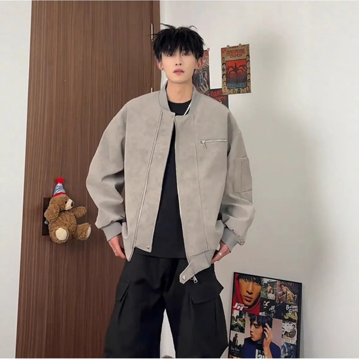 

Loose Men's Baseball Jaet PU Leather Fall Winter Large Size 250 Pou American Retro Sle Pilot Coat Casual Loose Fit