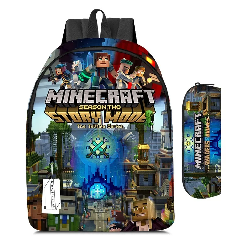 2pcs Game Minecraft Cartoon Large Capacity Backpack Student Portable Pencil Case Boys Girls School Supplies Stationery Mochila