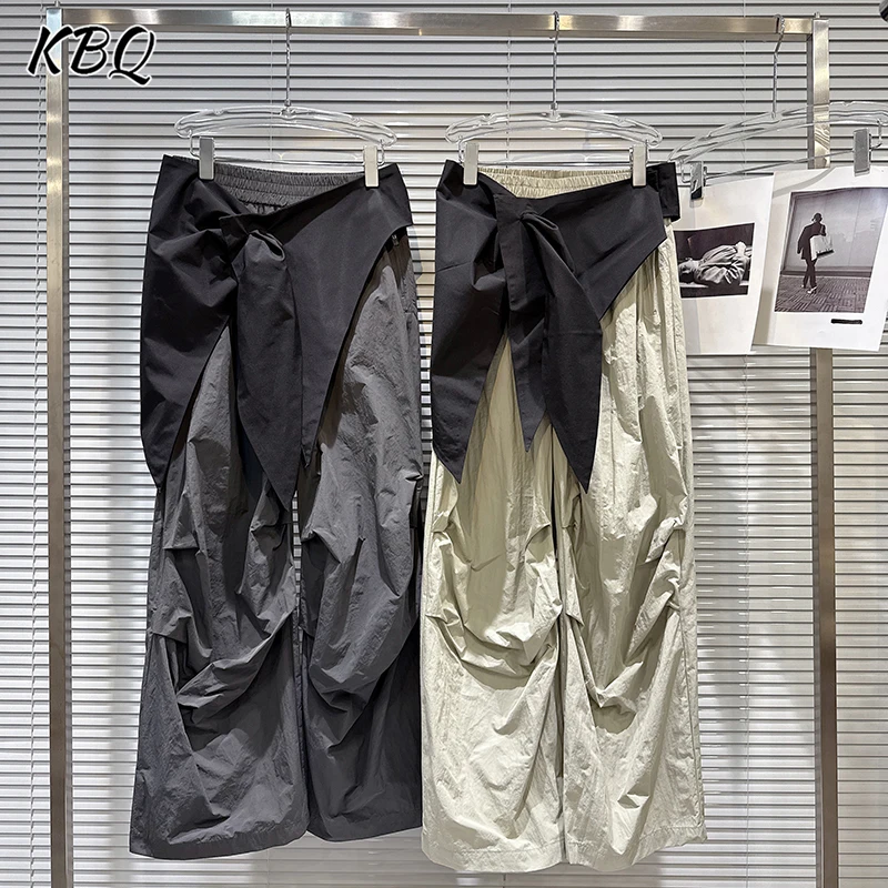 

KBQ Minimalist Loose Spliced Folds Pants for Women Splicing Waist Seal Casual Street Design Work Pants Female Fashion Style New