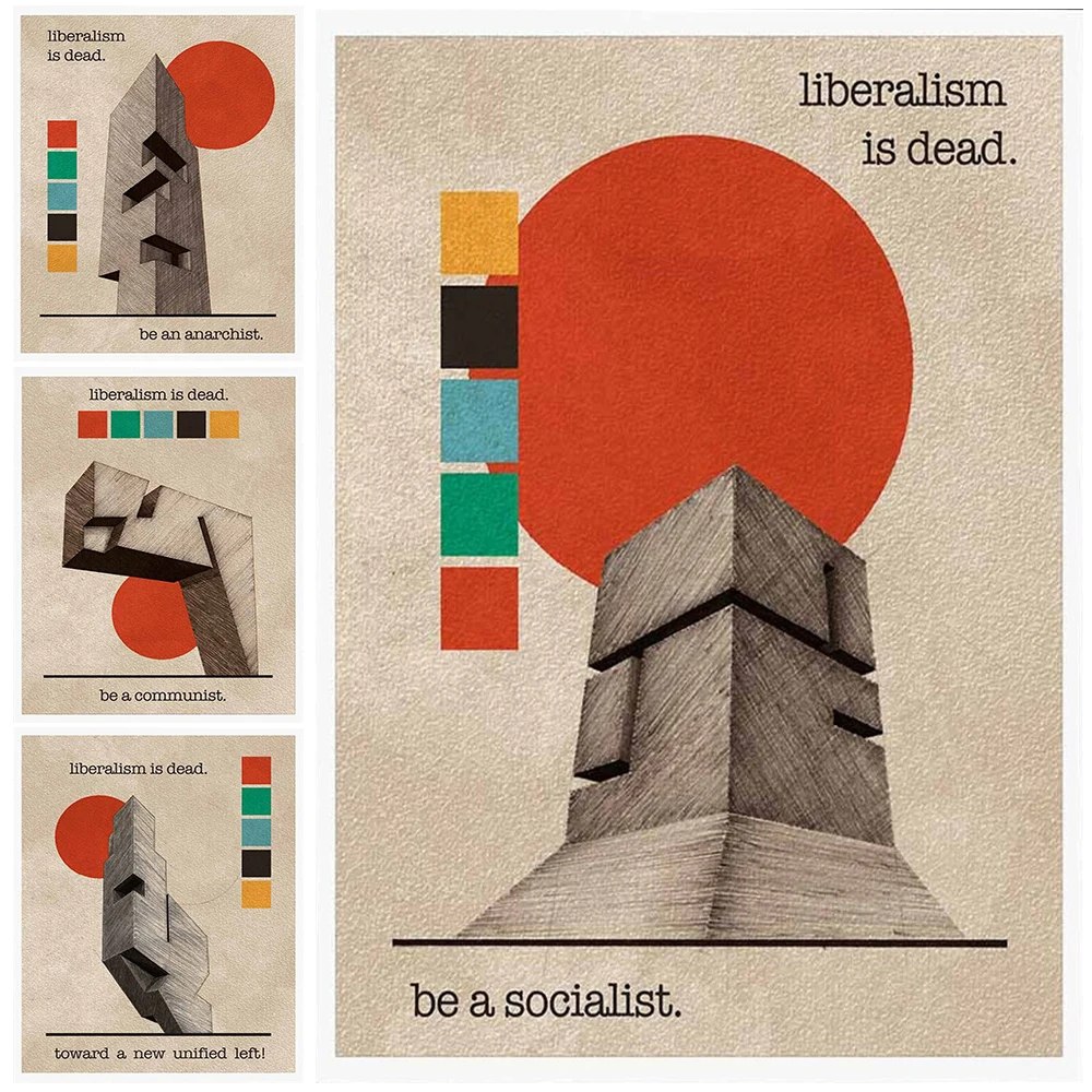 

Geometric Abstract Political Propaganda Style Wall Art Canvas Painting Liberalism is Dead Art Poster Home Decor Unframed