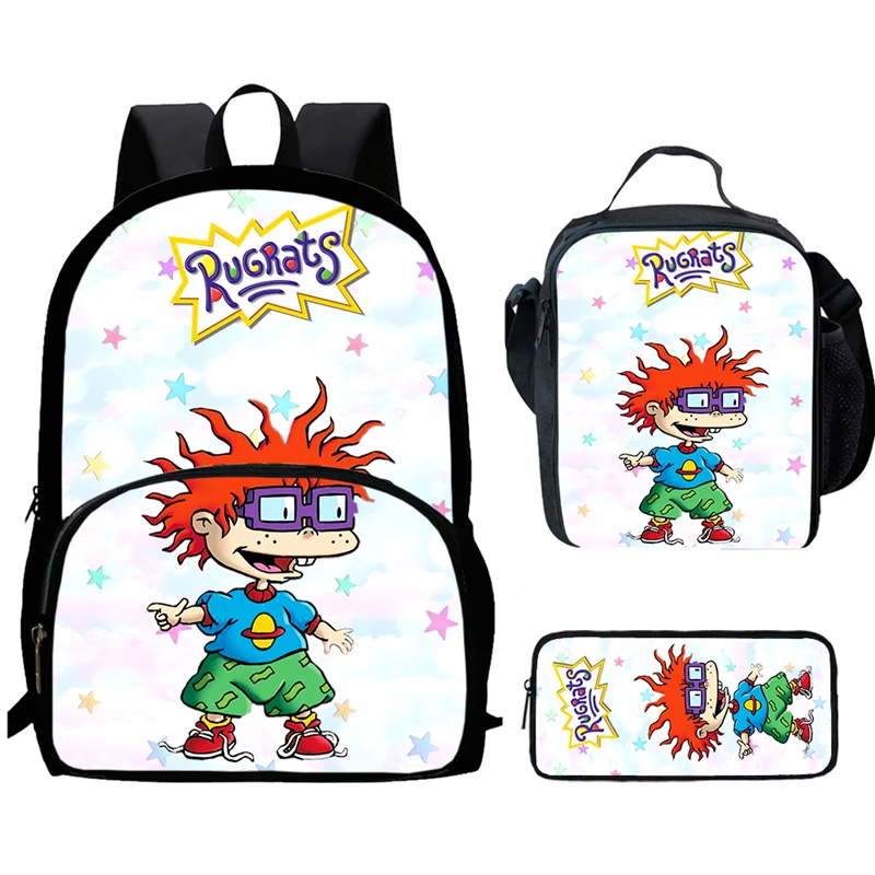 Cartoon R-Rugrats Child Backpack with Front Pocket,Lunch Bags,Pencil Bags for Aged 5-10 ,Cartoon School Bags for Boys Girls