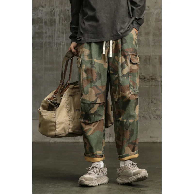 Autumn Trendy Brand Hong Kong-style Camouflage Pants Men\'s Loose Straight Multi-bag Thick Harlan Casual Pants