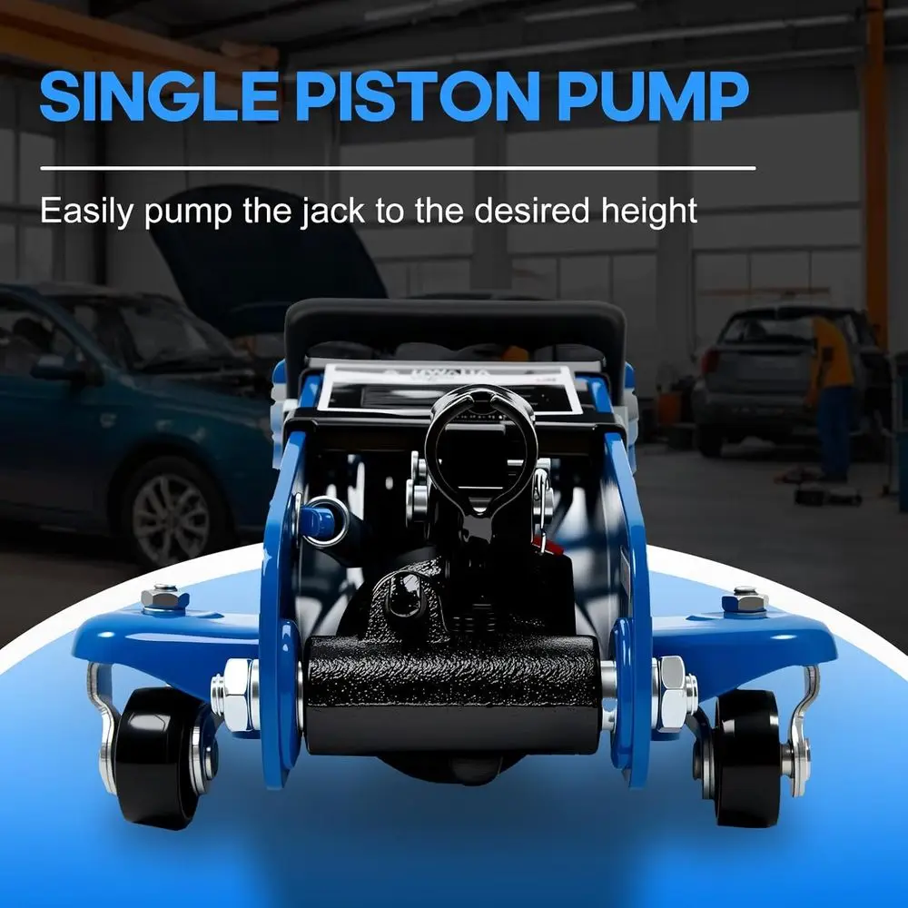 ロープロファイル2.5トンヘビーデューティーレーシングフロアジャッキ、シングルピストンポンプ付き、3.35～14.96インチまで持ち上げ可能（ブルー）