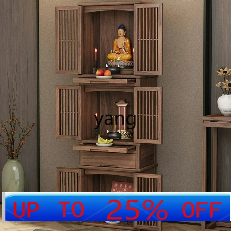 

LTT Black Walnut Buddha Niche Altar Cabinet 3-Layer Tape Door Chinese Style Clothes Closet Buddha Cabinet Worship Table