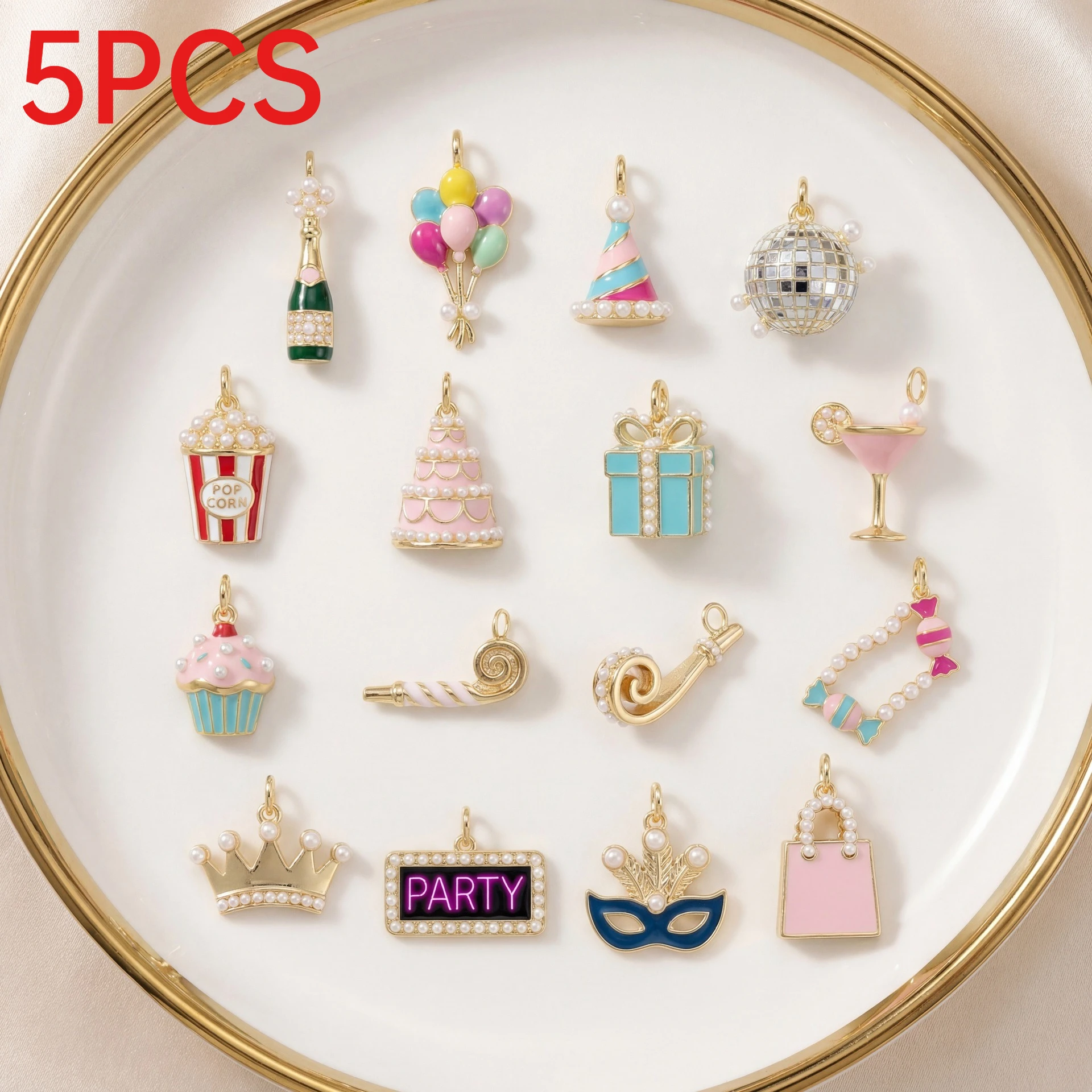 

5Pcs Birthday Party Enamel Charms Cake Balloon Gift Pendants DIY Jewelry Accessories For Necklace Bracelet Earring