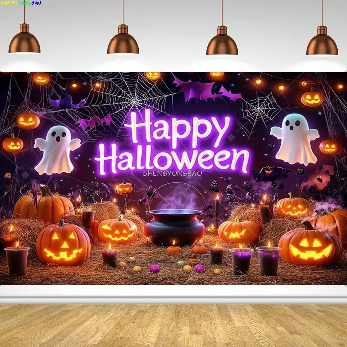 

Halloween Day Scary Photography Backdrops Props Fall Pumpkin Barn Moon Party Castle Photo Studio Background QC-01