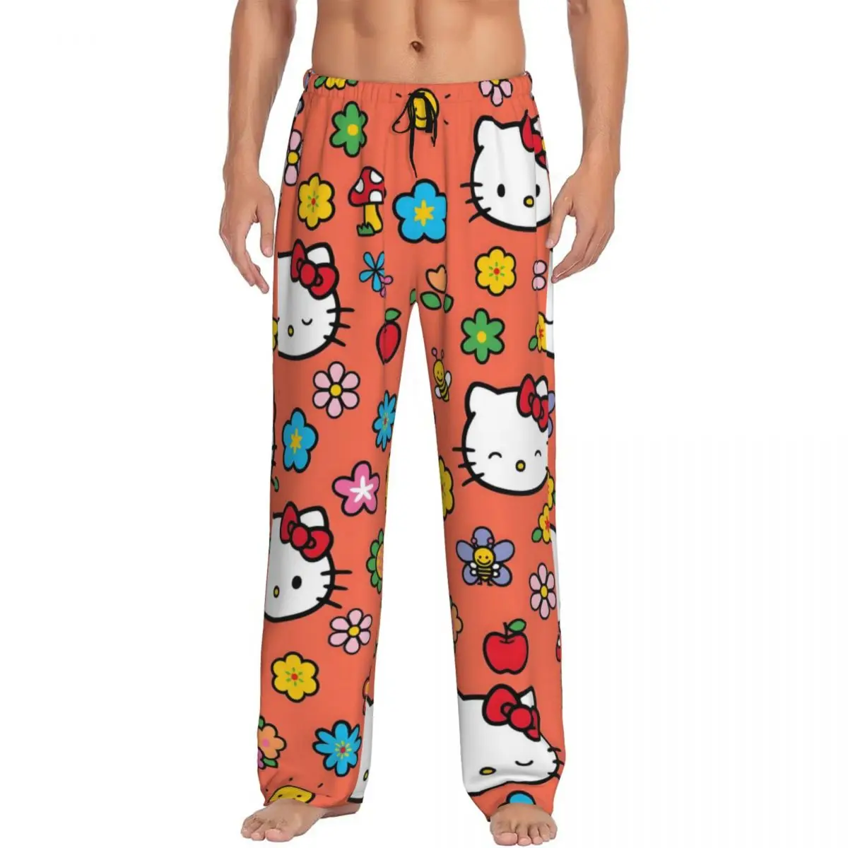 

Custom Printed Men's Hello Kitty Pajama Pants Cute Cat Sleepwear Sleep Lounge Bottoms with Pockets