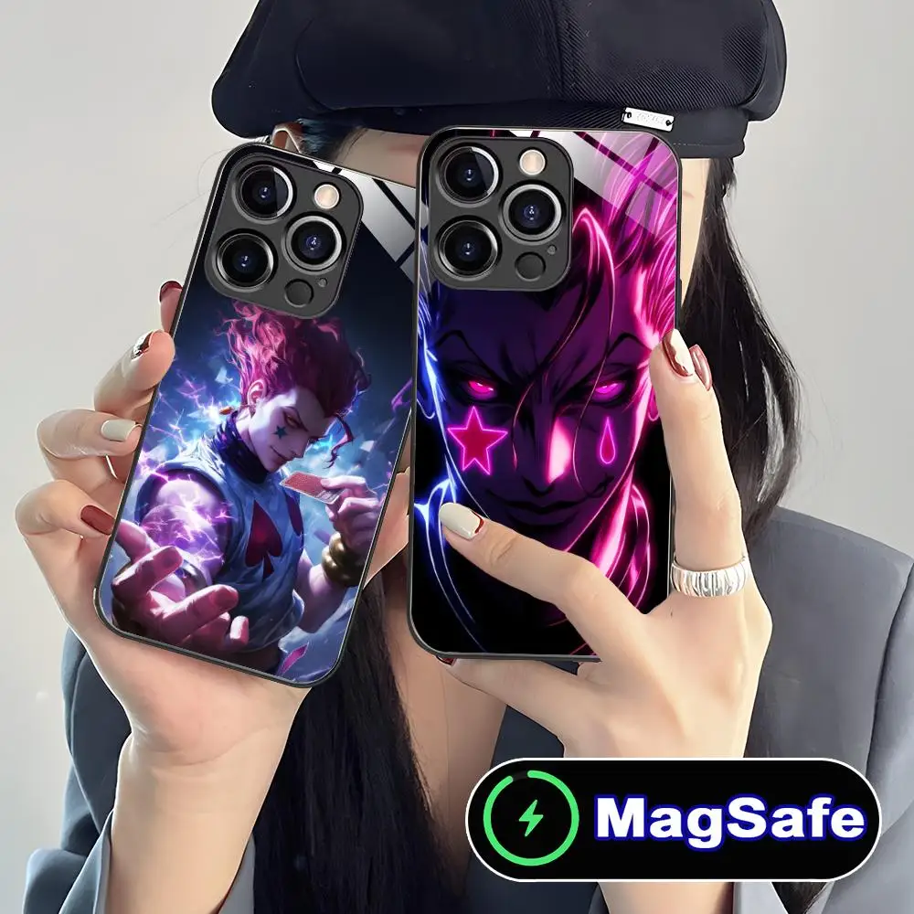 

Чехол для мобильного телефона Hunter Hisoka для iPhone 16, 15, 14, 13, 12, 11 Pro Max Plus Mini MagSafe, стеклянный цвет, защитный роскошный смартфон