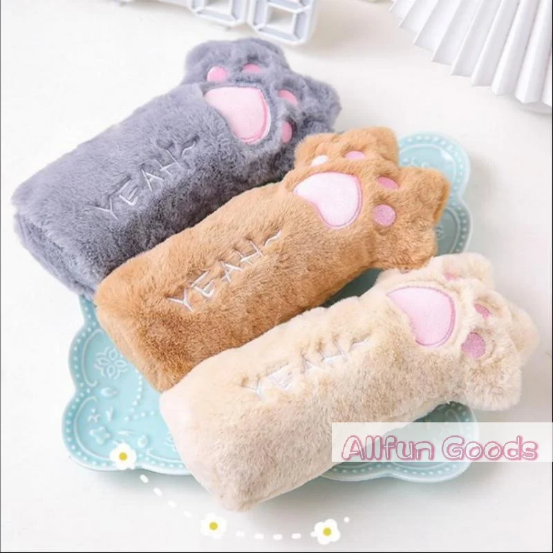 Cartoon Plush Cat Paw Pencil Case Large Capacity Storage Bag School Stationery Organizer Portable Multi Functional Pencil Pouch