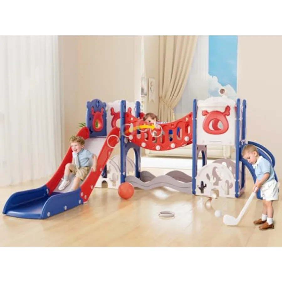 

Toddler Slide11 in 1 Slide for Toddlers 1-3 Toddler Climbing Toys New Upgrade with Golf Set Basketball Hoop for Indoor Outdoor