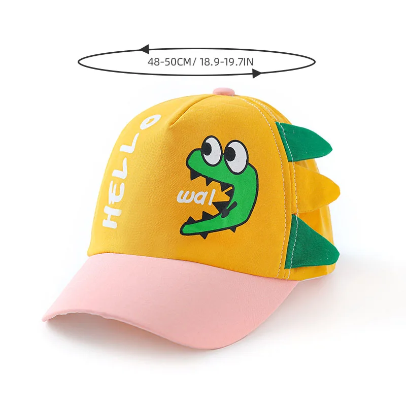 Boné de beisebol bebê com dinossauro dos desenhos animados para meninos e meninas, viseira solar ajustável, chapéu snapback infantil para 1 a 4