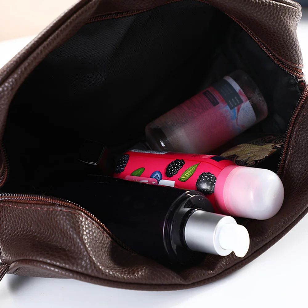 Bolsa de cosméticos grande portátil para hombre y mujer, estuche de cuero para maquillaje, Kit de aseo de viaje, organizador, bolsos impermeables,