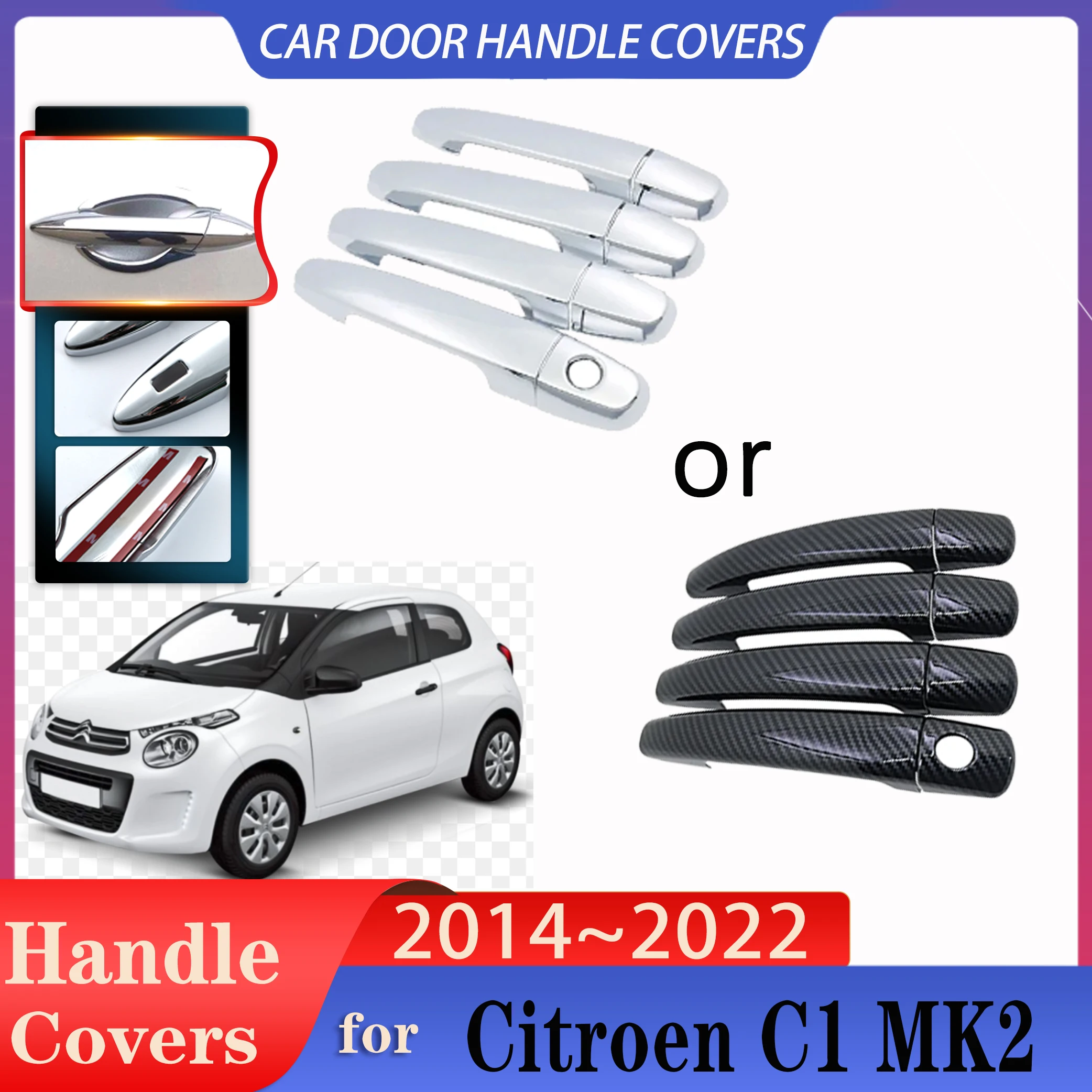 Car Door Handle Cover for Citroen C1 MK2 2014~2022 Auto Imitation Carbon Fiber Handles Or Chrome Door Handles Car Accessories