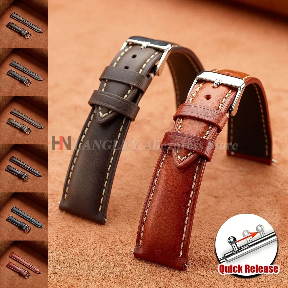 18mm 19mm 20mm 21mm 22mm Vintage Öl-Wachs-Leder-Uhrenarmband für Omega, braune Dornschließe, Uhrenarmband aus hochwertigem Rindsleder, Zubehör