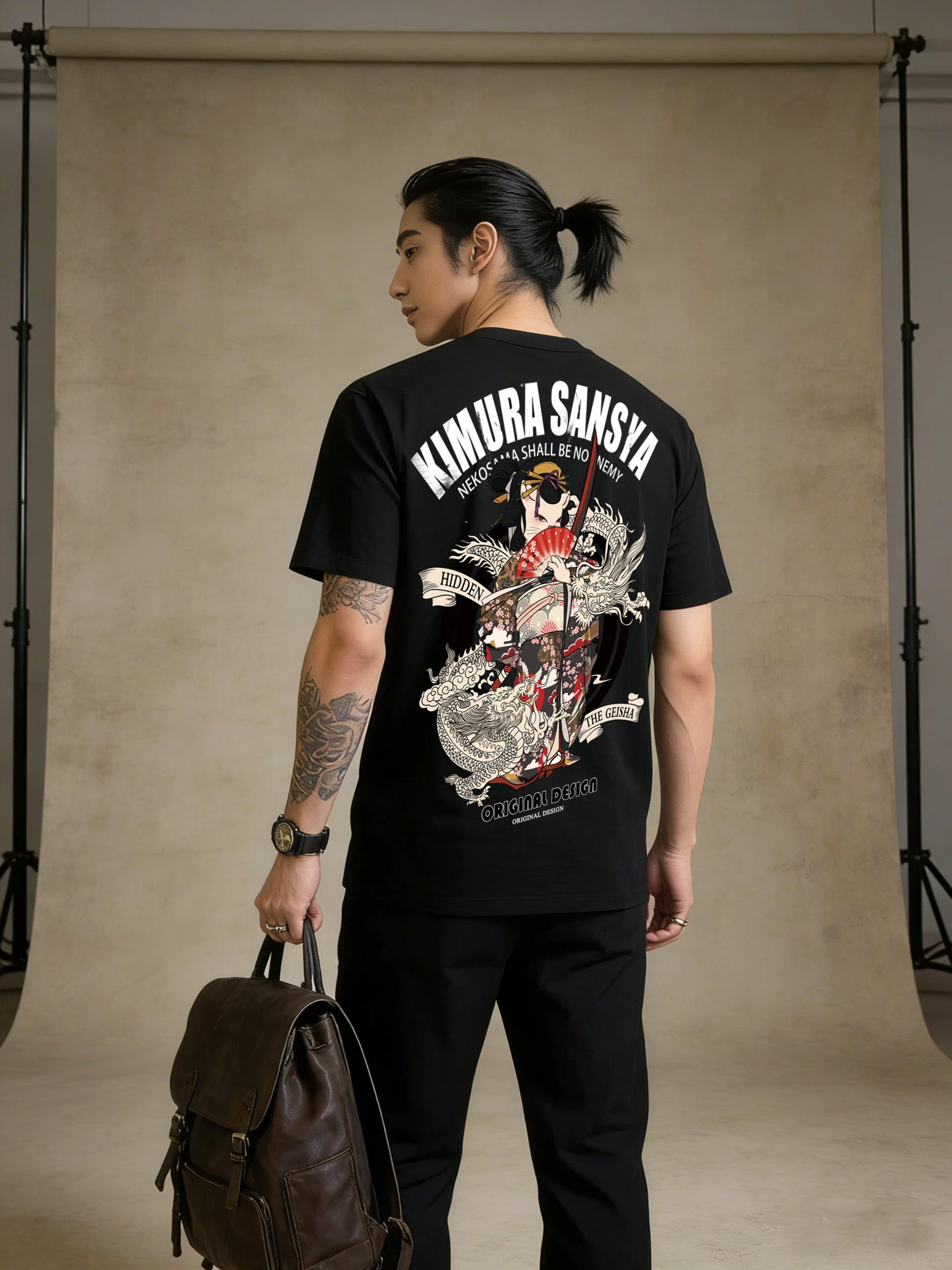 Japanese Retro Classic Yokosuka and Handle Tattoo Tattoo Blood University Ukiyoi Print Tide Short-sleeved T-shirt Men