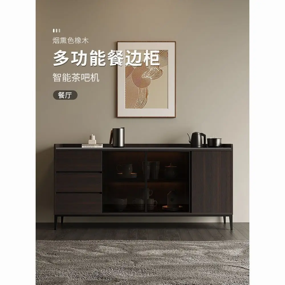 Italian smoky color solid wood rock slab glass dining side multi-functional light  premium locker minimalist coffee cabine
