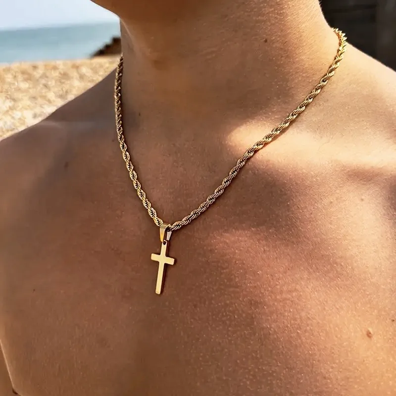 GANEMLY 316L Edelstahl Metall Kreuz Anhänger Halskette Für Frauen Männer Eingetroffen 18K Gold Überzogene Mode Klassischen Schmuck