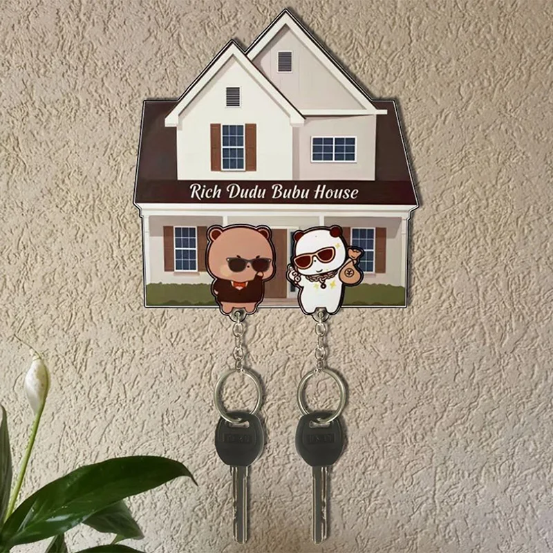 Creative Wall Key Holder Cute Cartoon Acrylic Keychain Hanger Key Hooks Organizer Rack Home Decor Refrigerator Stickers Gifts