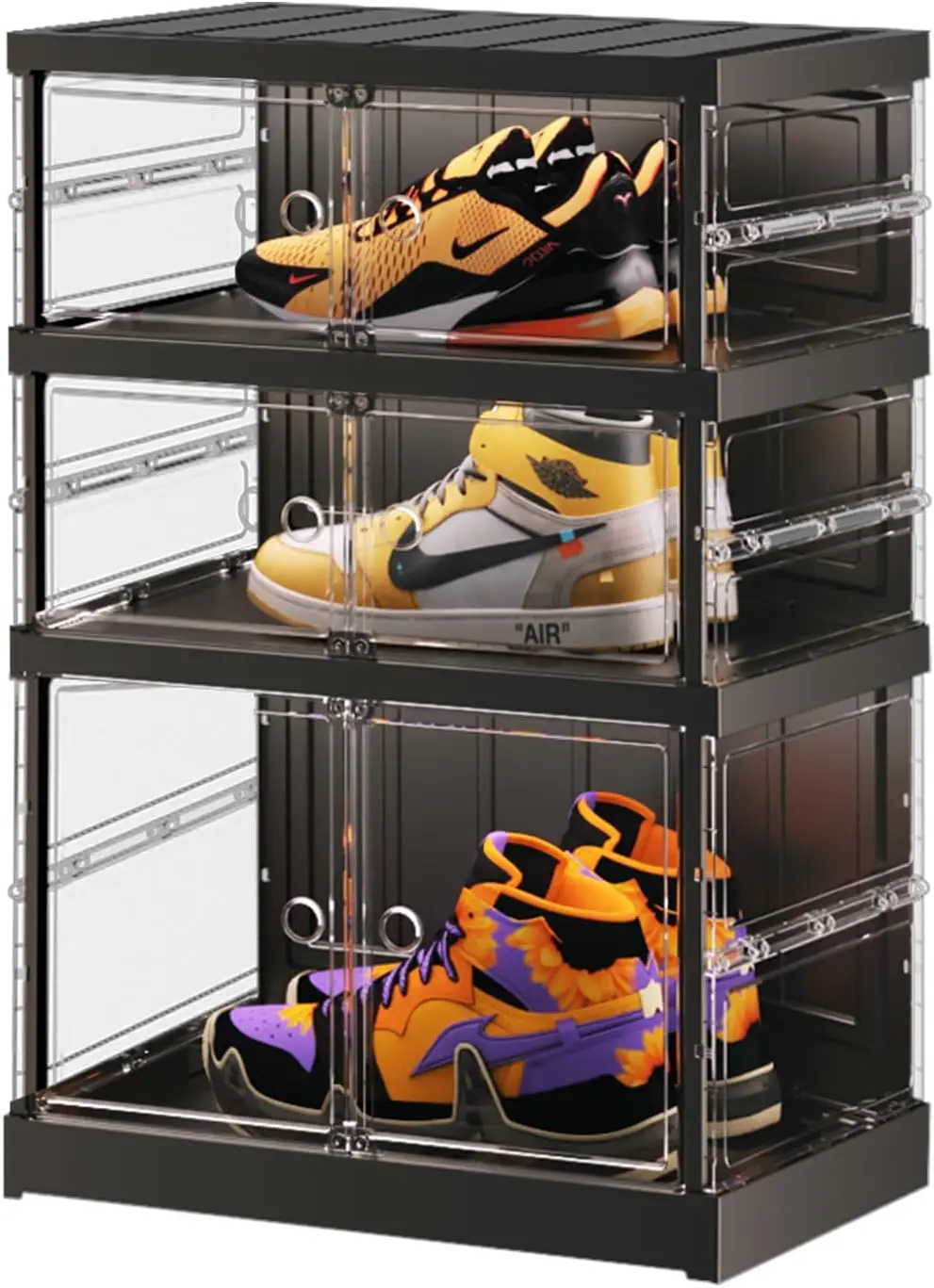 

Foldable Shoe Boxes 3 Tiers 3-6 Pairs Small Plastic Shoe Storage Rack Collapsible Shoe Organizer For Closet Shoe Shelf Clear