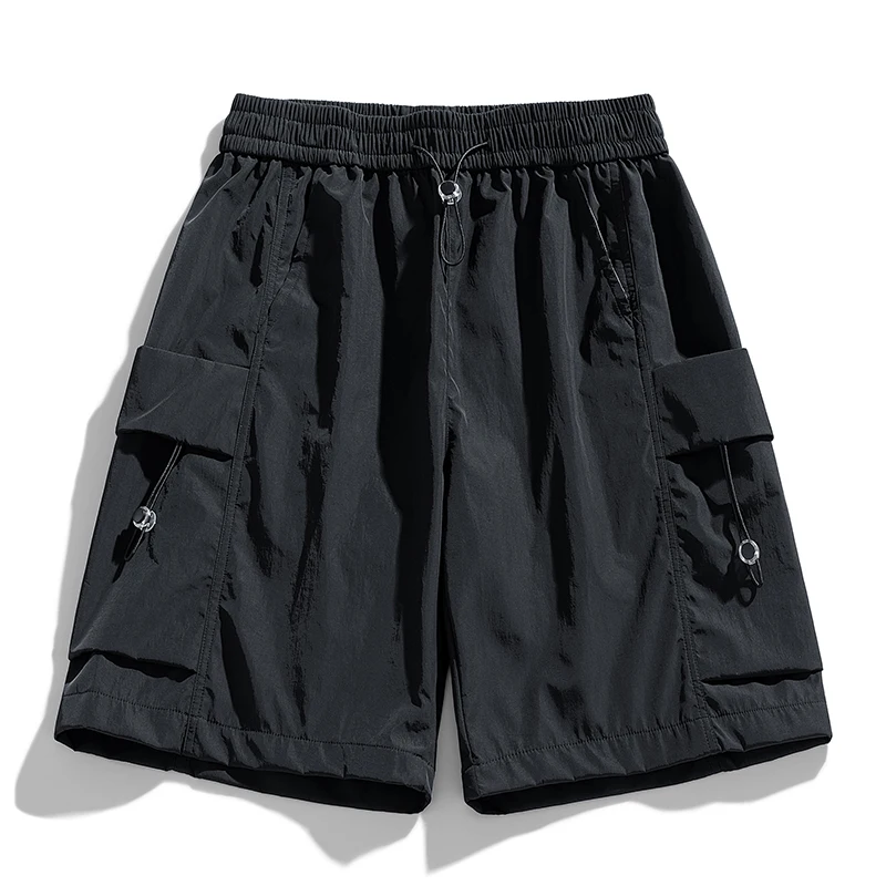 Shorts de carga de seda gelo masculino de verão, shorts de trabalho de secagem rápida de ajuste solto leve respirável esporte ao ar livre ginásio correndo shorts