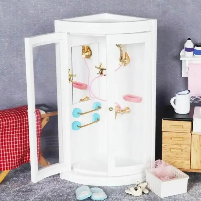 1:12 Dollhouse Mini Furniture Model Bathroom Micro Scene White Shower Room