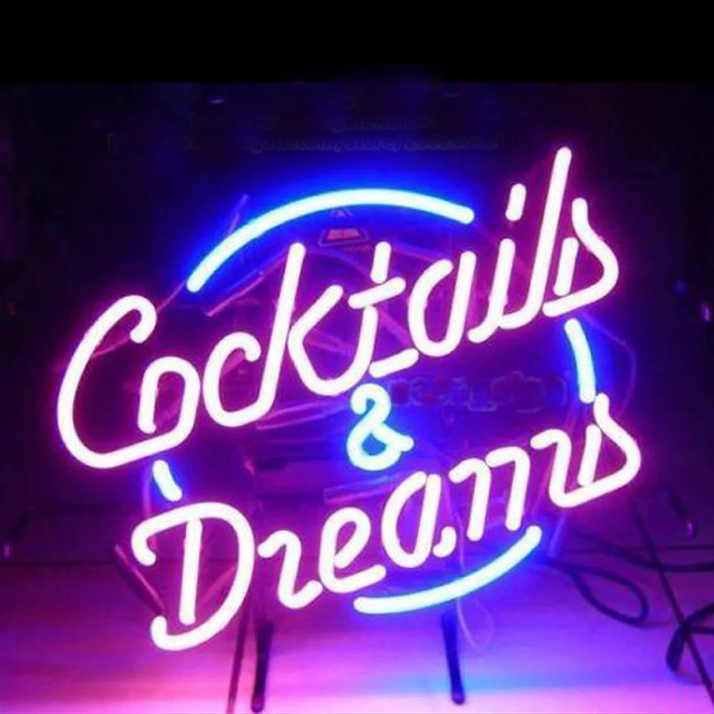 

Cocktails & Dreams Neon Light Sign Custom Handmade Real Glass Tube Bar Drink Store Advertise Room Decor Display Lamp 17"X14"