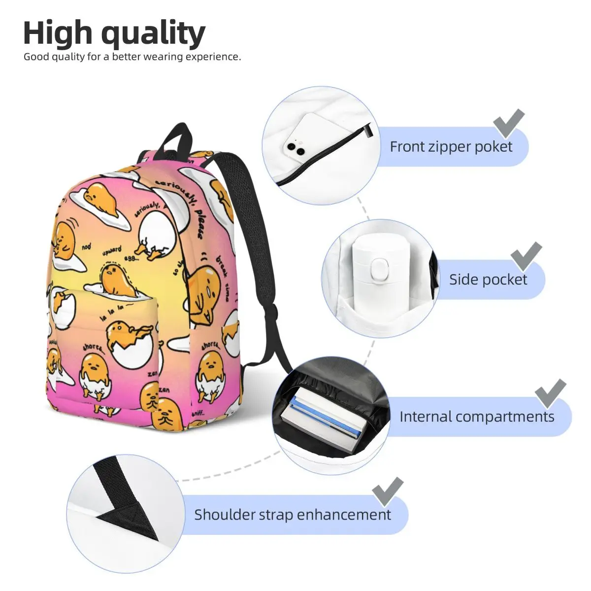 Mochila Gudetama para niño y niña, mochilas escolares para estudiantes, mochila de lona con bonitos dibujos, bolsa primaria para preescolar al aire libre