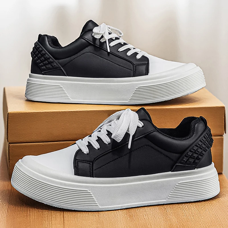 

Men Summer Casual Vulcanized Shoes Male Sneakers Black Skateboard Shoes Flat Sole Men's Sport Shoes White Leather Sneakers