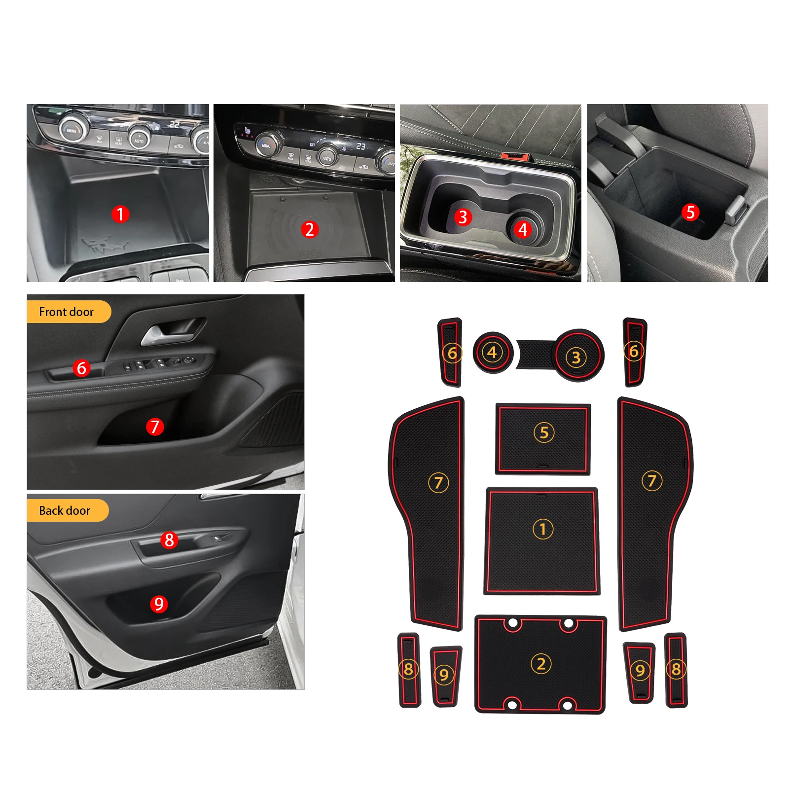 LFOTPP Car Door Groove Mat for Opel Mokka B / Opel Mokka-e 2021-2025 Anti-Slip Door Slot Pad Auto Opel Mokka B Accessories 2024