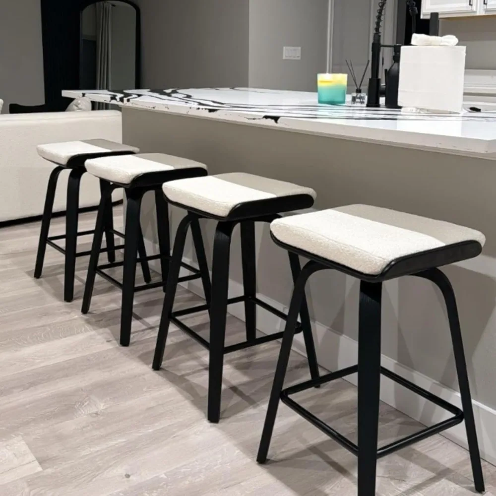 

26'' Backless Swivel Bar Stools Set of 4, Rustic Farmhouse Counter Height Barstools White Boucle Sherpa Upholstered Bar Chairs