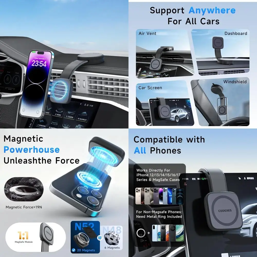 

Гибкий металлический держатель для телефона в автомобиль с мощным вакуумным креплением, 360° ° Поворотный, совместим с iPhone 14 Pro Max, 15, 16, 17 и...