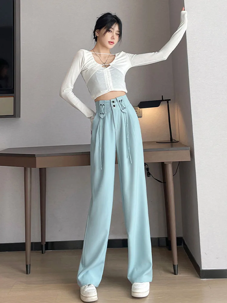 

Women High Grade Lace Suit Pants Women's Spring Autumn 2023 New Straight Tube Loose High Waist Wide Leg Casual Pants