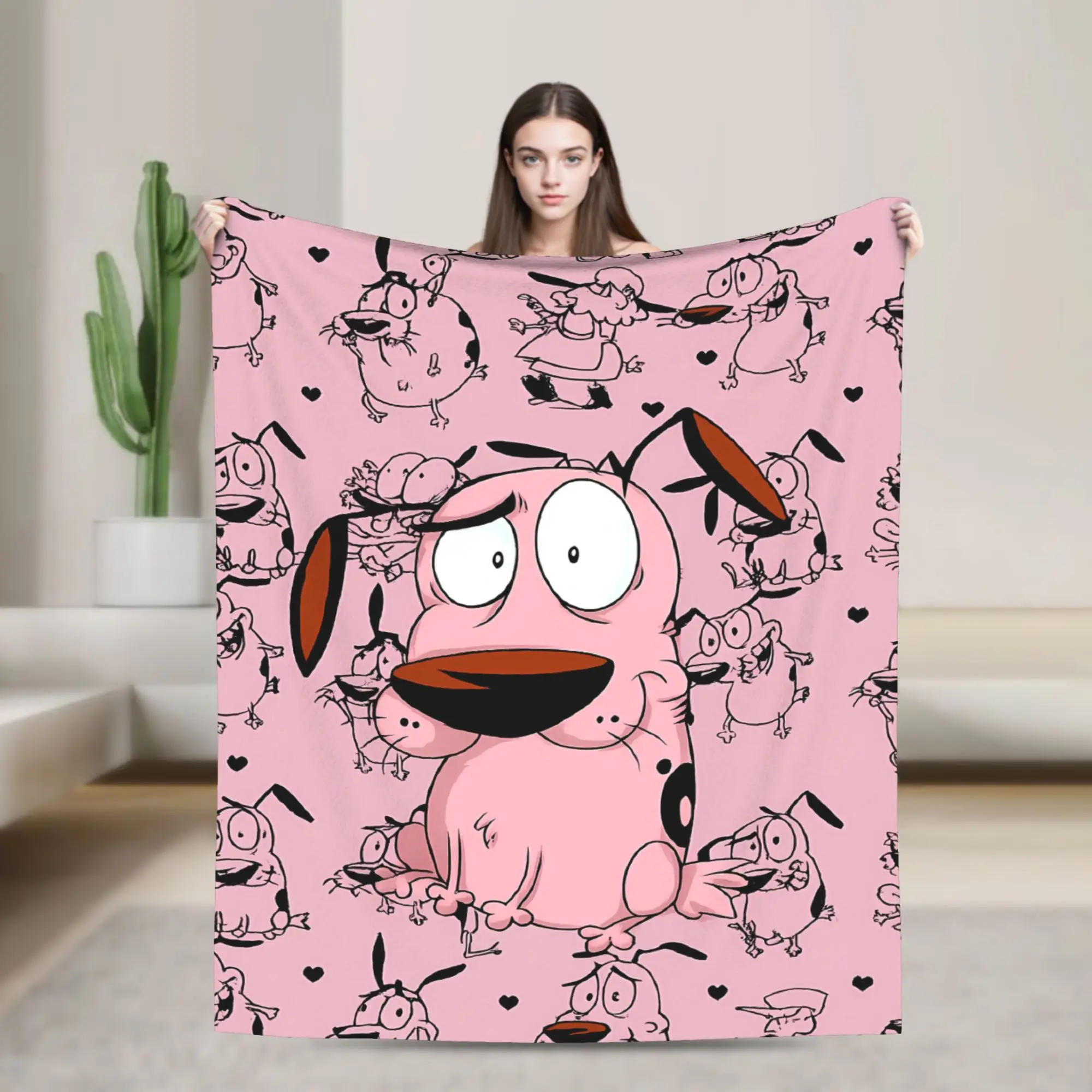 C-Courage Cowardly Dog Print Blankets Warm Fashion Plush Throw Blanket For Couch Chair Sofa Bed Flannel Bedspread Bed Cover