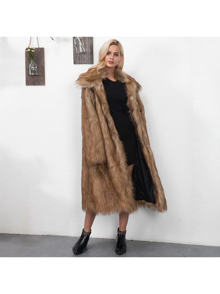 

French Winter Fashion Loose Solid Color Faux Fur Fluffy Soft Elegant Comfortable Khaki Exquisite Lapel Elegant Coat Outerwear