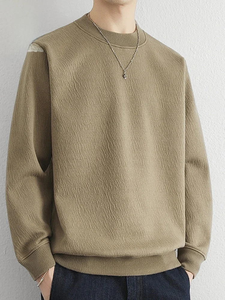 

Men's Fce Lined Thiened Hoodie round Ne Base irt Spring 2026 New Texture Pattern Casual Loose Fit Anti-Wrinkle