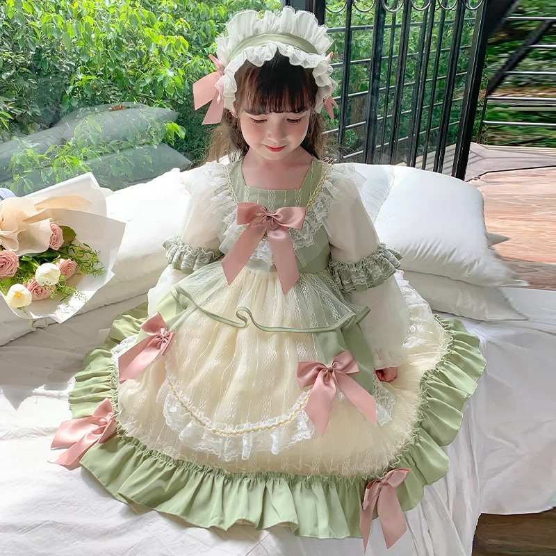 

2024 Luxurious Spanish Style Lolita Dresses for Girl Autumn Princess Dress Kids Infant Bowknot Lace Ball Gown Children Clothes