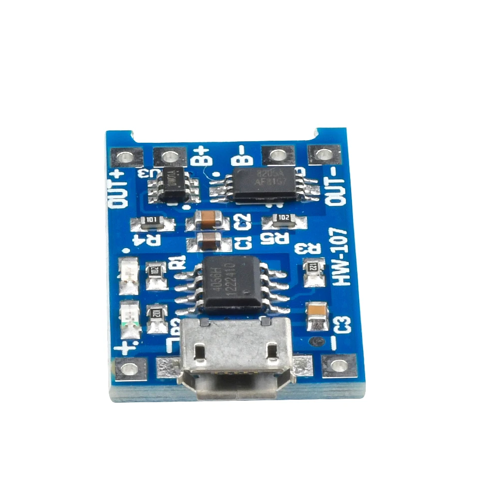 Placa de carregador de bateria de lítio tc4056a 5v 1a com proteção para baterias de lítio 3.6v/3.7v 18650 entrada micro usb