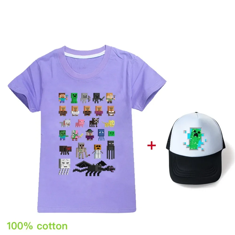 2024 Boys T-shirts 3D Cartoon Fashion Girls T-shirts Kids Clothes Summer Baby Boy Clothes Casual Cotton Children Tops Tee+Sunhat