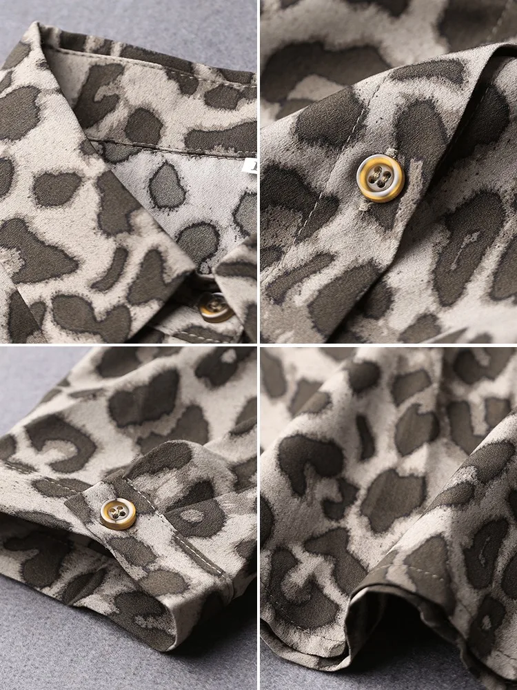 Spot European Station Large Size New Straight Tube Leopard Print Chiffon Shirt Loose Fat Sister Women\'s Wear 2022 Autumn