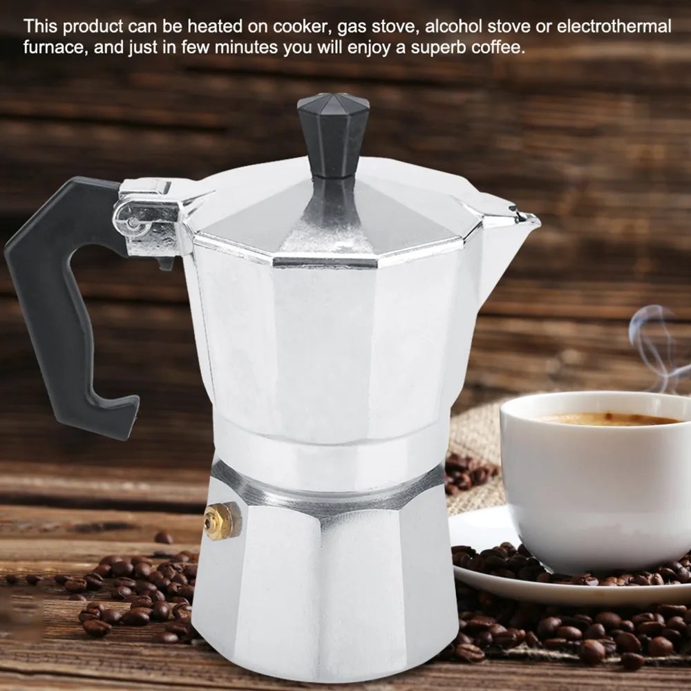 Aluminum Moka Pot 2 Cup Size 100ml Capacity Stovetop Coffee Percolator Silver Italian Coffee Maker Cafe Brewing