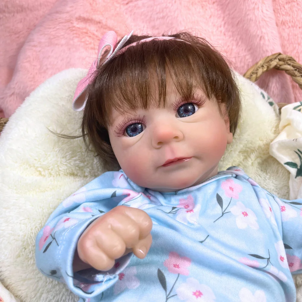Felicia – poupée bébé Reborn de 18 pouces, nouveau-né, yeux bleus ouverts, cheveux doux enracinés à la main, ton de peau 3D, veines visibles, jouet cadeau