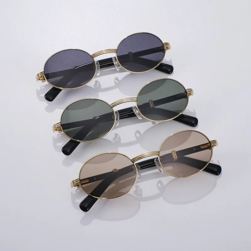 

New Retro Metal Oval Sunglasses for Women Fashion Outdoor UV Protective Eyewear High Quality Men Trendy Driving Travel Glasses
