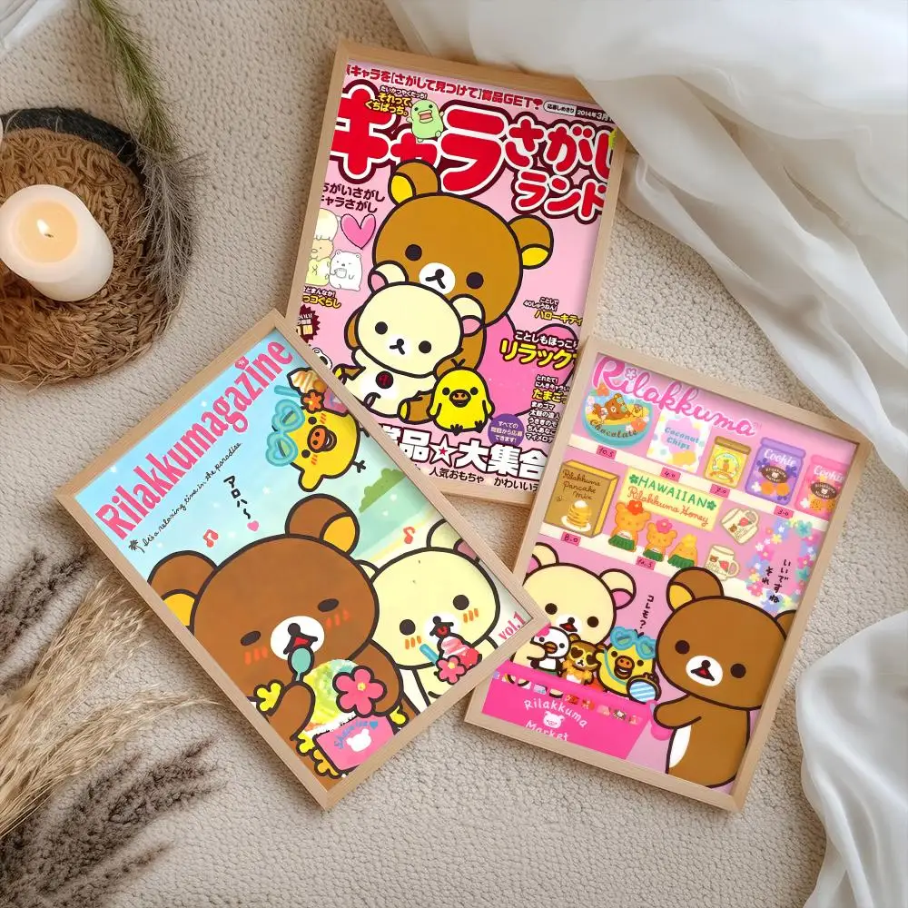 R-Rilakkuma Cartoon Poster Stickers Self-Adhesive Painting Mural Decor Wall Decals for Bedroom Living Room Home HD Gift