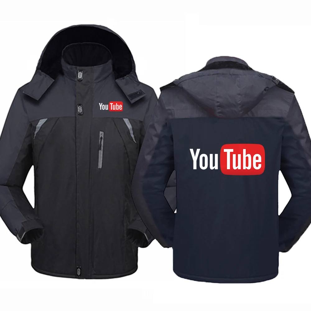 YouTube 2023 Men's New Jackets Winter Hoodies Windbreaker Cotton Padded Thick Warmer Coats Slim Fit Casual Fleece Jackets Tops