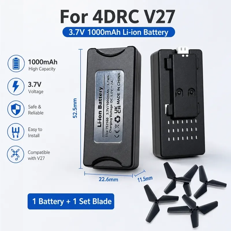 [NEW]  ly Upgraded 3.7V 1000mAh Replacement Drone Battery for 4D-V27 Foam Glider Drone Battery Spare Part 4DRC V27 RC Plane