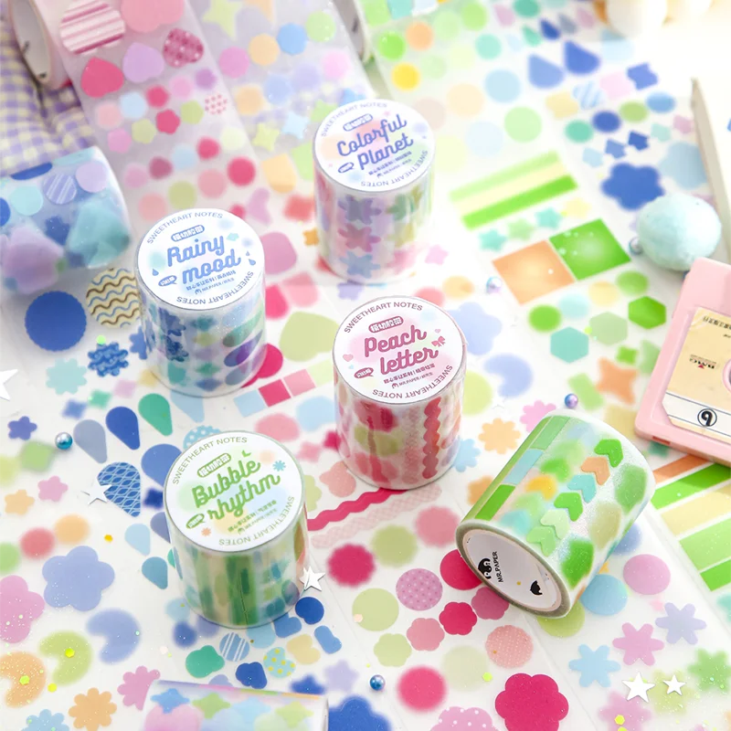 Taśma Mr. Paper, 200 cm/rolka, proste geometryczne wzory, kolorowe gwiazdy, księżyce, ilustracje, taśma z folii piaskowej, do rękodzieła domowego, dekoracji DIY, prezenty.