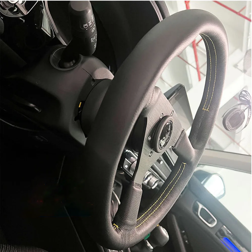 Universal 14 Inch 350mm Flat Lychee Grain Leather Racing Steering Wheel Car Modification Accessories