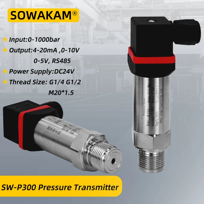 DC24V 0-1bar 10bar 60Mpa Pressure Sensor Transmitter 4-20mA 0-5V 10V RS485 Output Water Gas Oil Liquid Pressure m20X1.5