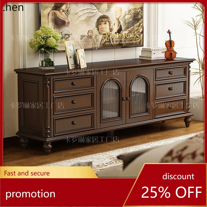 HT retro bedroom full solid wood TV heightened storage living room coffee table combination furniture