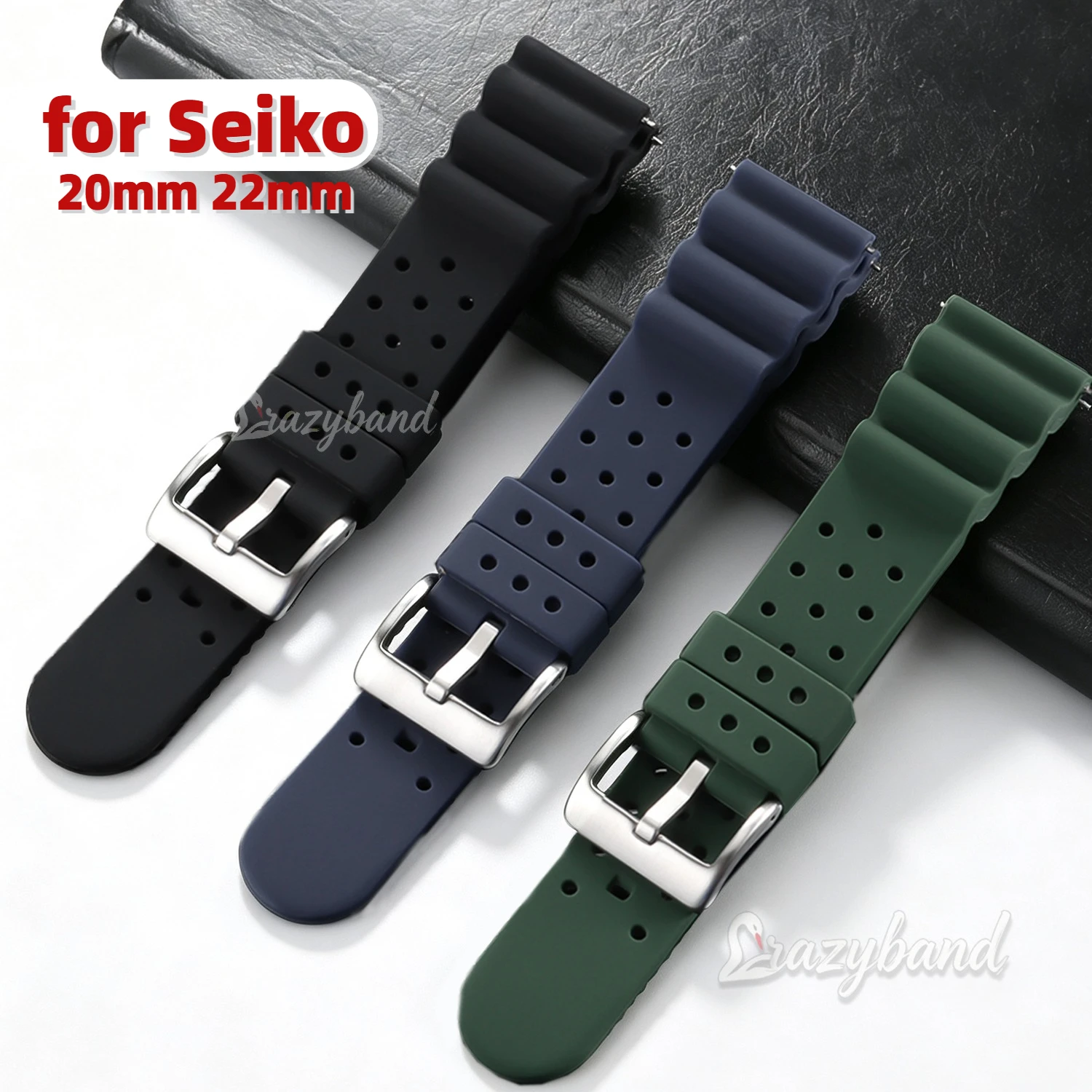 Bracelet de montre en silicone haute résistance 20 mm 22 mm à libération rapide, sport, étanche, respirant, en caoutchouc, pour homme, compatible Seiko